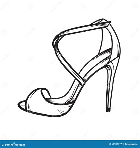 Woman Shoes Summer Heels Elegant Hand Drawn Vector Stock Vector