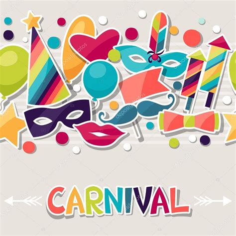 Celebration Seamless Pattern With Carnival Stickers And Objects Stock Vector Image By