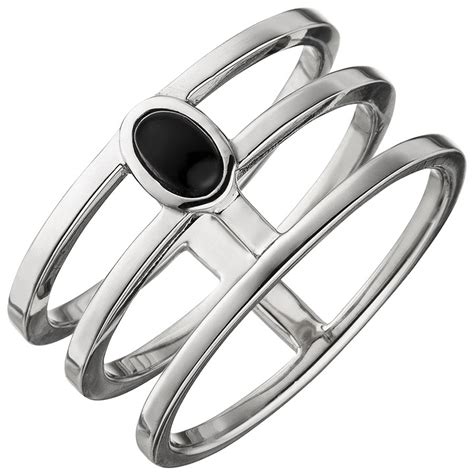 Sigo Damen Ring Reihig Breit Sterling Silber Onyx Silberring