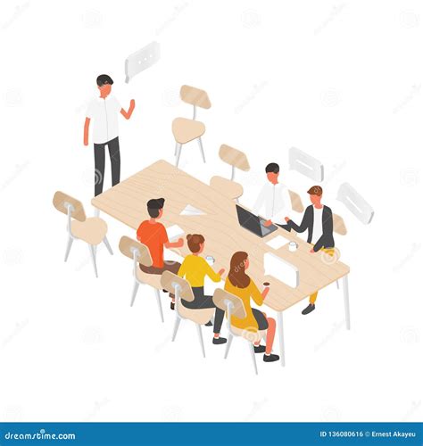 Group Of People Or Office Workers Sitting At Table And Talking To Each