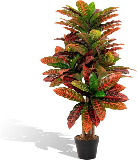 Plante Artificielle De Croton Cm Avec Pot Rempli De Ciment Fausse