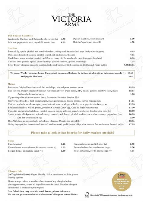 Menu At The Victoria Arms Old Marston Pub And Bar Oxford