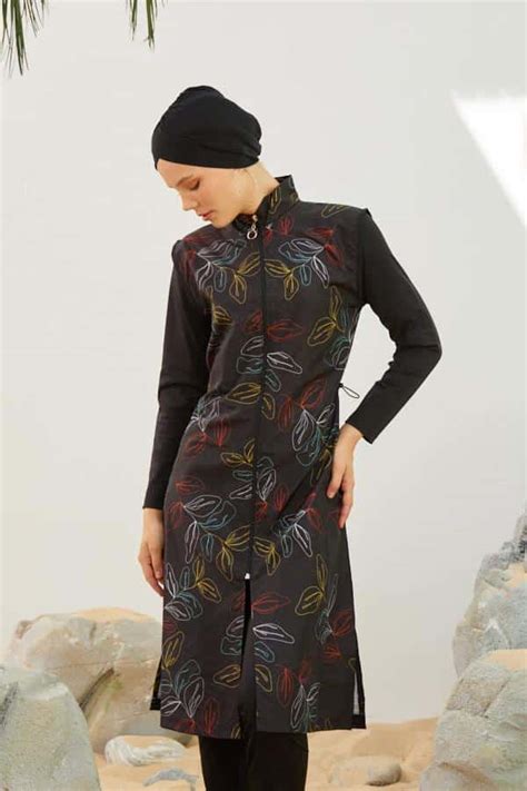 Burkini Models Black Color Branch Pattern - BURKINISTAR