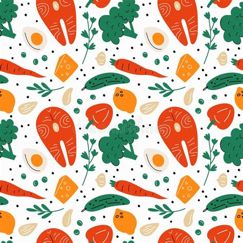 Healthy Food Seamless Pattern Diet Nutrition Products Proteins Fats