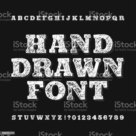 Font Alfabet Yang Digambar Dengan Tangan Tulisan Tangan Huruf Dan Angka