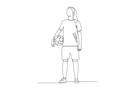 Premium Vector Continuous One Line Drawing Funny Female Football