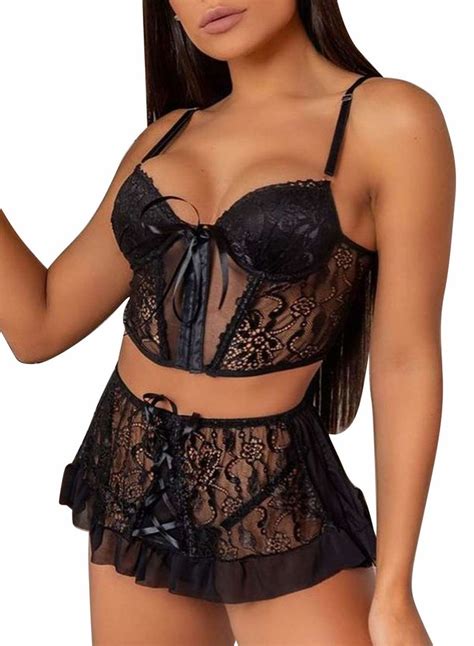 Corafritz Women Sexy Lace Lingerie Set Mesh Bodysuit Bra Panty Sets