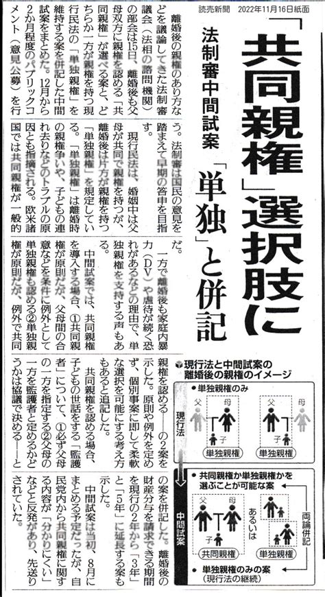 離婚後の共同親権3案 法制審、単独親権維持も併記 割れる賛否、提示優先 面会交流支援団体の代表であり、お坊さんでもあり、母でもある私の日々徒然日記