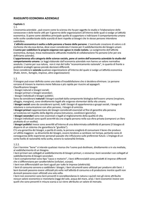 Riassunto Economia Aziendale 1 RIASSUNTO ECONOMIA AZIENDALE Capitolo