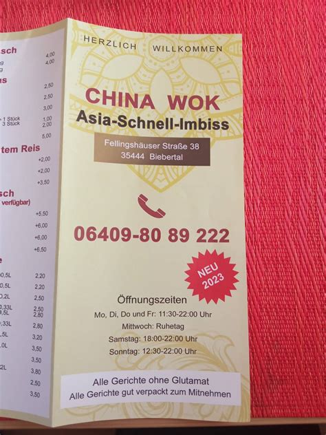 Speisekarte Von China Wok Fast Food Biebertal