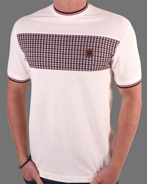 Trojan Houndstooth Panel T Shirt Ecru 80s Casual Classics