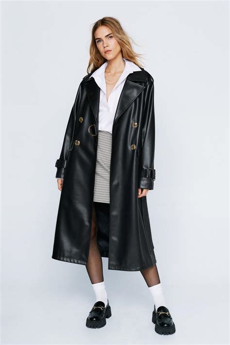 Premium Faux Leather Trench Coat Nasty Gal