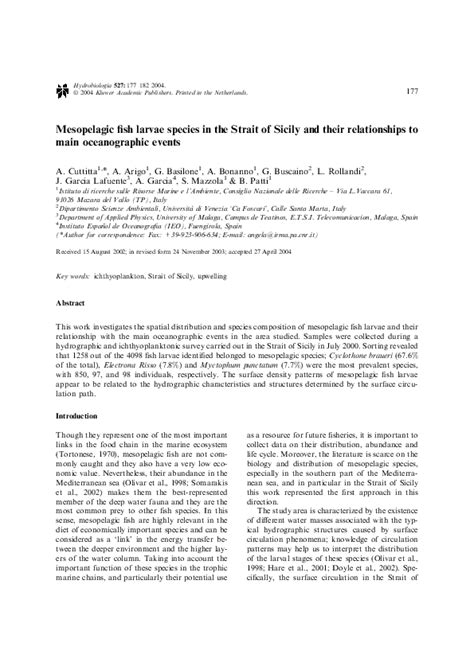 (PDF) Mesopelagic Fish Larvae Species in the Strait of Sicily and their Relationships to Main ...