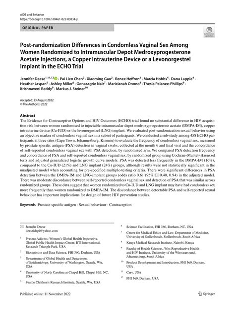 Pdf Post Randomization Differences In Condomless Vaginal Sex Among