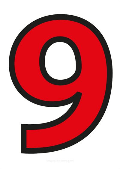 9 Red Number Printable