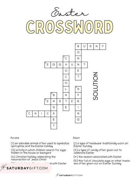 Easter Crossword Puzzle Cute Free Printable SaturdayGift