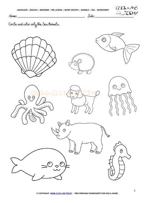 Sea Animals Worksheet Activity Sheet Circle 3