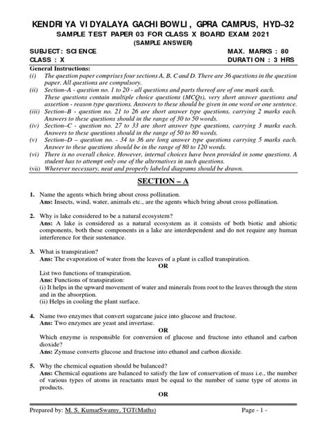 Science Class X Sample Test Paper 03 For Board Exam 2020 21 Answer 1 Pdf Sex Sodium