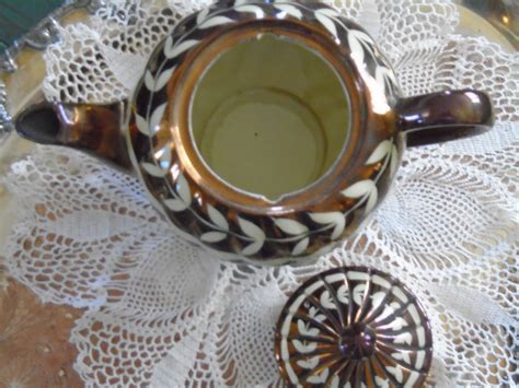 Teapot Lusterware Copper Sadler Ivory Leaves On Swirl Copper Etsy