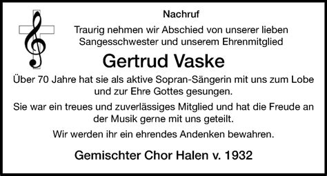 Traueranzeigen Von Gertrud Vaske Om Trauer De