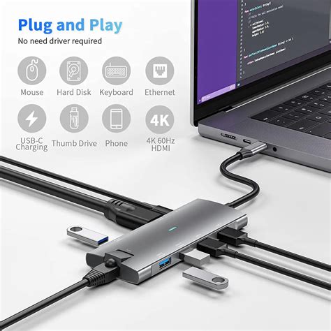 CONCENTRATEUR USB C 9 EN 1 HUB USB Type C Vers HDMI 4K 60Hz RJ45