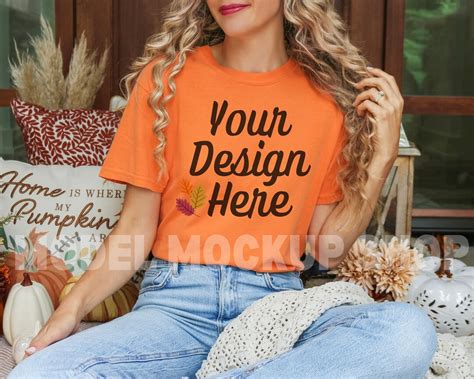 Comfort Colors C Burnt Orange Model Mock Up Fall Mockup Shirt