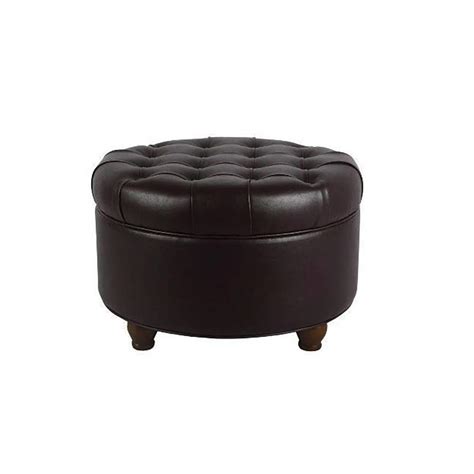 Homepop Home Decor Large Button Tufted Faux Leather Round Storage