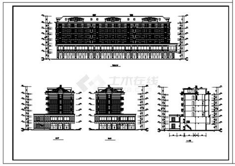 六层沿街商住楼建筑施工cad图，共六张土木在线