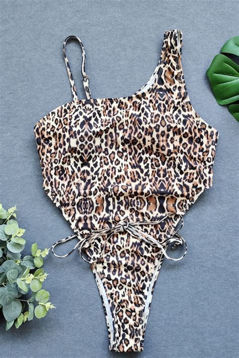 Wholesale New Leopard Print Padded Lace Up Sexy One Piece Bikini A71002 Girlmerry