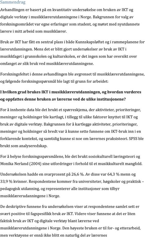 Ikt Og Digitale Verkt Y I Musikkl Rerutdanningene I Norge