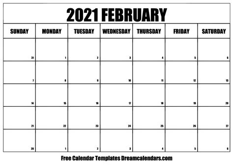 February 2021 Calendar - Free Printable with Holidays and Observances