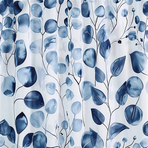 Indigo Elegance Watercolor Eucalyptus Shower Curtain Modern