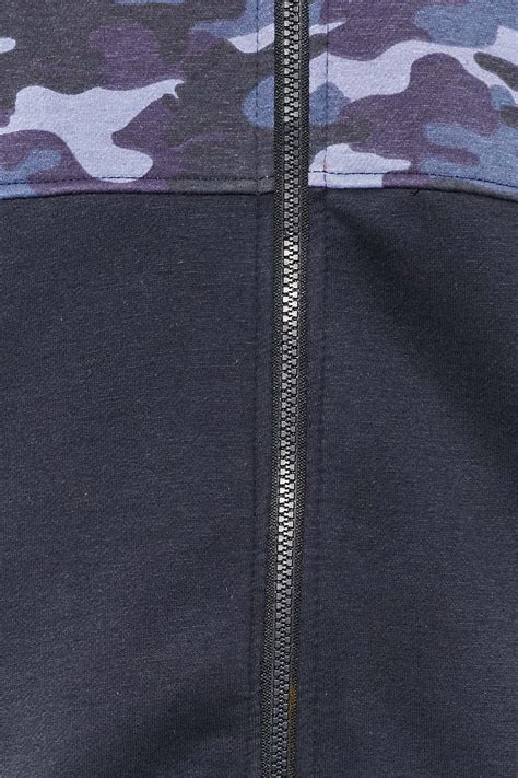 Kam Big And Tall Navy Blue Camo Colour Block Zip Through Hoodie Badrhino