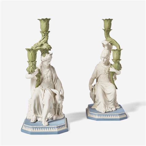 At Auction A Pair Of Wedgwood Tricolor Jasperware Diana And Minerva Candlesticks Uk Circa 2000