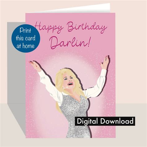 Dolly Parton Print At Home Birthday Greeting Card Digital Download Etsy