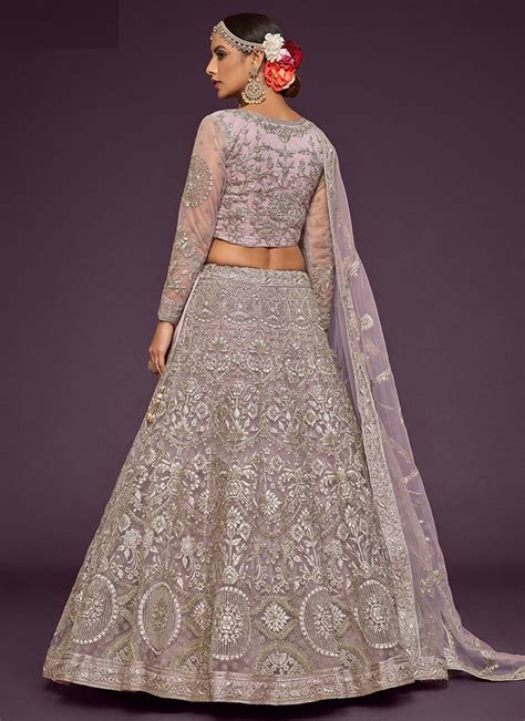 Buy Lavender Net Embroidered Work Umbrella Lehenga Choli Party Wear