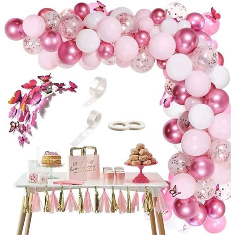 Arche Ballon De Guirlande Rose Avec Papillon Ballon Anniversaire Fille