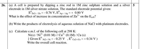 What Is The Electrode Potential In V Of The Following Electrode At