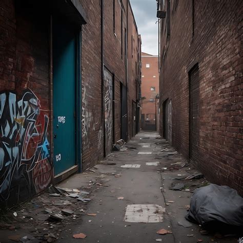 Premium Ai Image A Gritty Urban Alley With Weathered Brick Walls