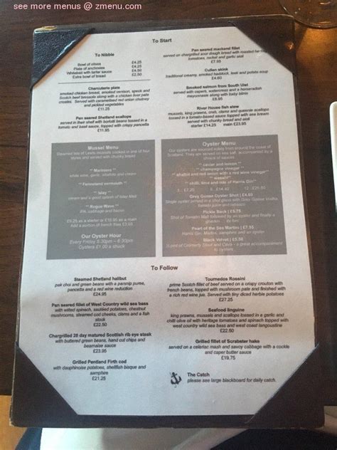 Menu at River House restaurant, Inverness