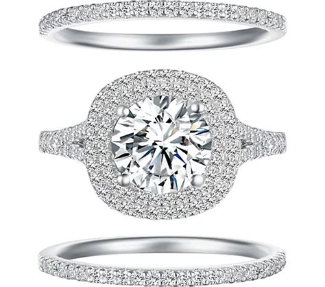 Diamonique 3 Piece Double Halo Bridal Ring Setsterling