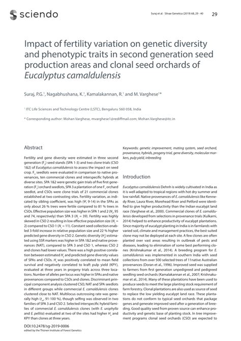 Pdf Impact Of Fertility Variation On Genetic Diversity And Phenotypic