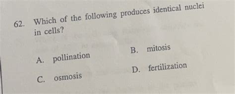 Solved Which Of The Following Produces Identical Nuclei In Cells