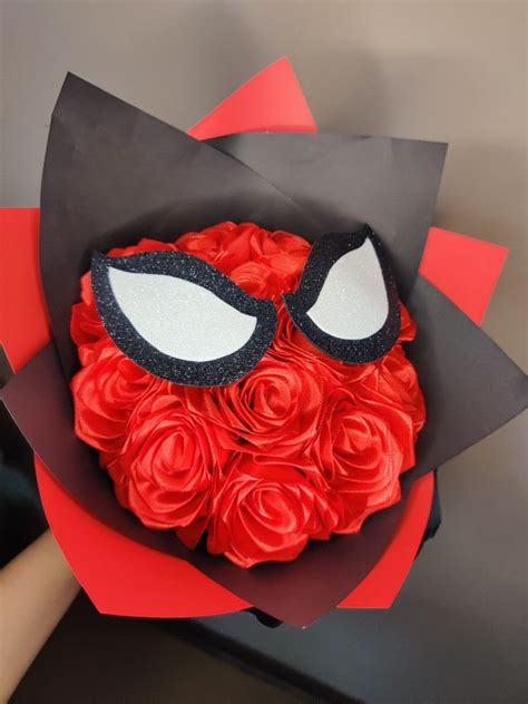 Ramo Spiderman Ribbon Rose Bouquets Ribbon Flowers Bouquet Paper