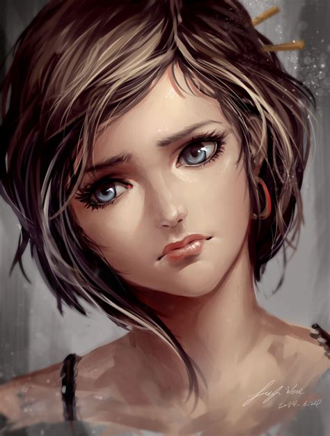 Safebooru 1girl 2014 Blue Eyes Brown Hair Bust Dated Earrings Face