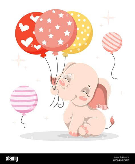 Cute Baby Elephant With Balloons Stock Vector Image Art Alamy