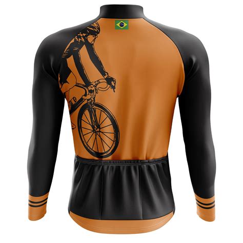 Camisa De Ciclismo Manga Longa Bolsos Bike Laranja Prote O Uv