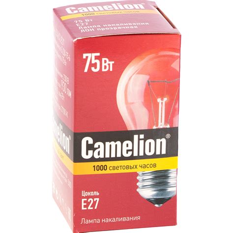 Лампа накаливания «Camelion» ЛОН прозрачная, 75/А/CL/Е27, 75 Вт купить ...