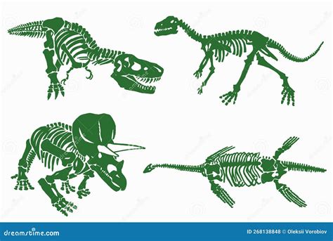 Graphical Skeletons Of Dinosaurs Collection On White Backgroundvector