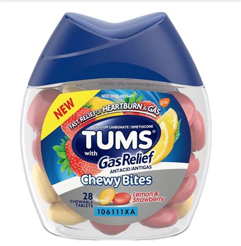 28 Count 1 Package Tums Chewy Tablets With Gas Relief Lemon And